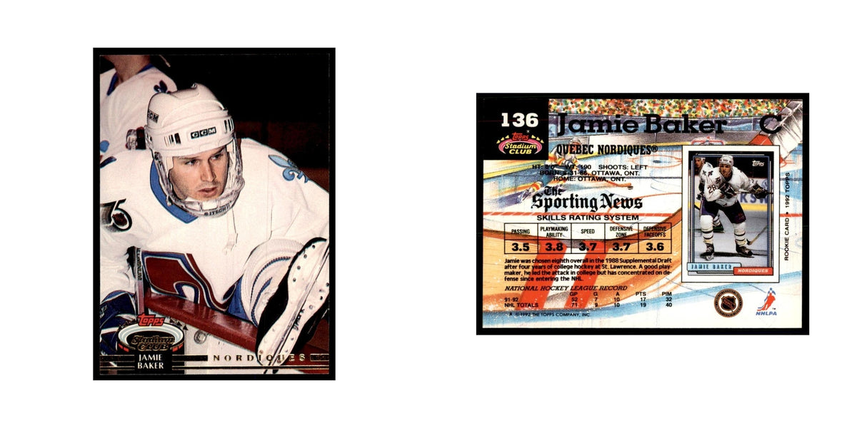1992 Stadium Club Jamie Baker Hockey Cards #136
