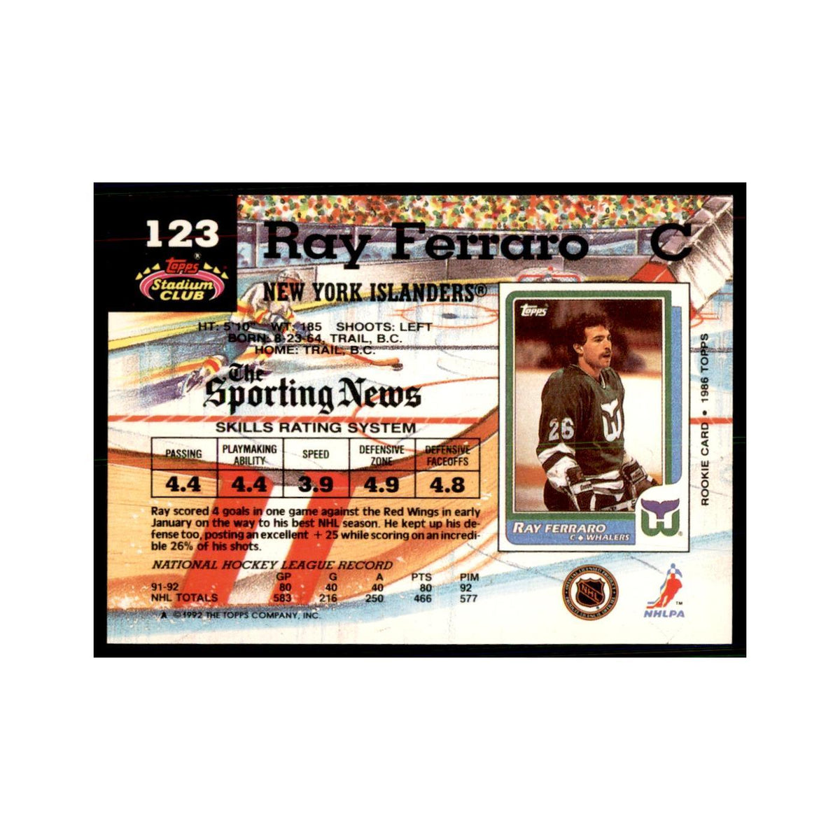 1992 Stadium Club Ray Ferraro Hockey Cards #123