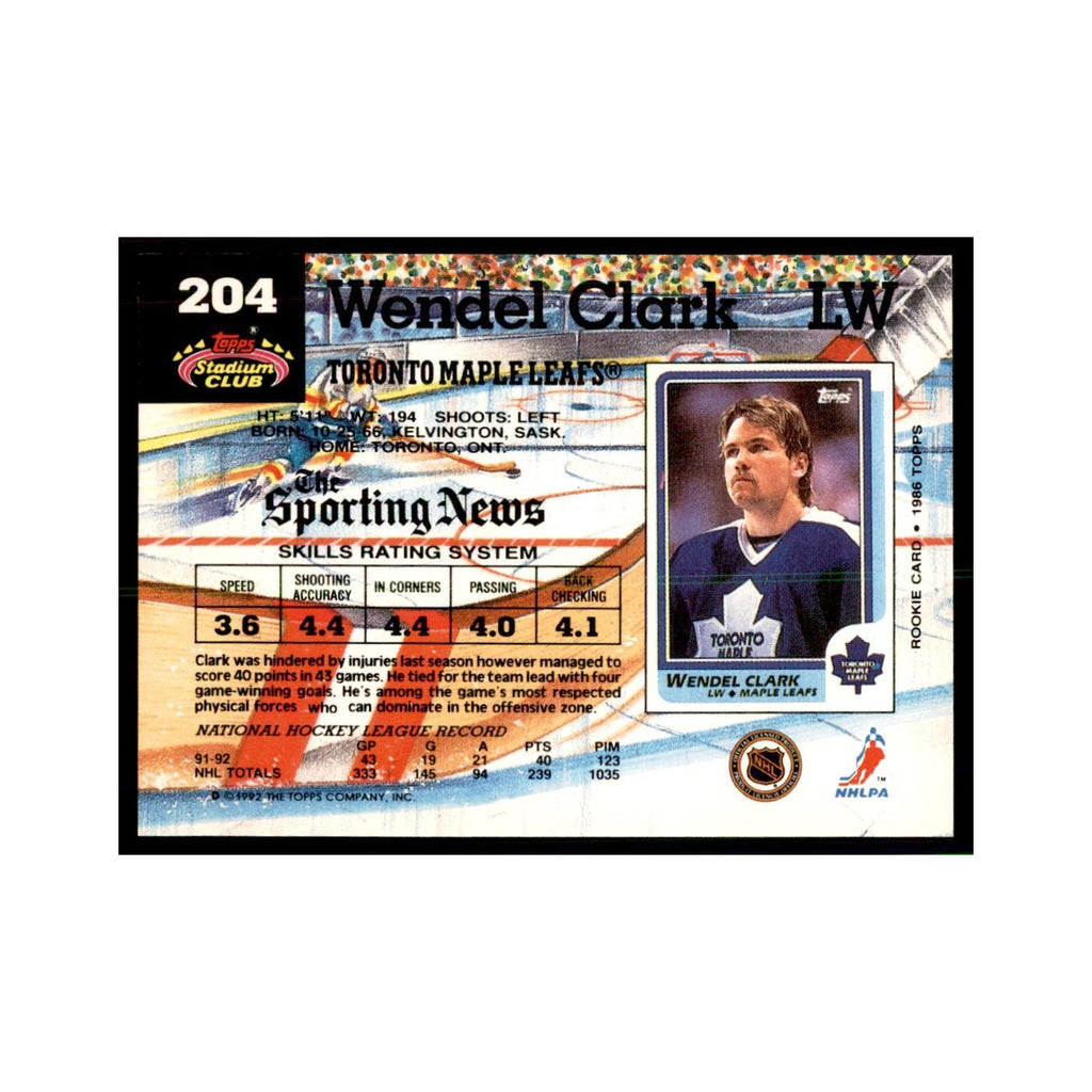 1992 Stadium Club Wendel Clark Hockey Cards #204