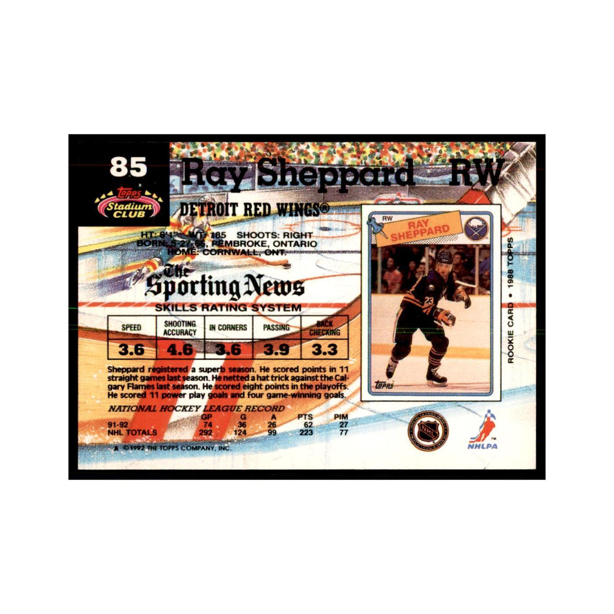 1992 Stadium Club Ray Sheppard Hockey Cards #85