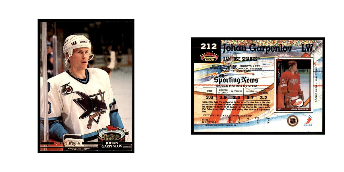 1992 Stadium Club Johan Garpenlov Hockey Cards #212