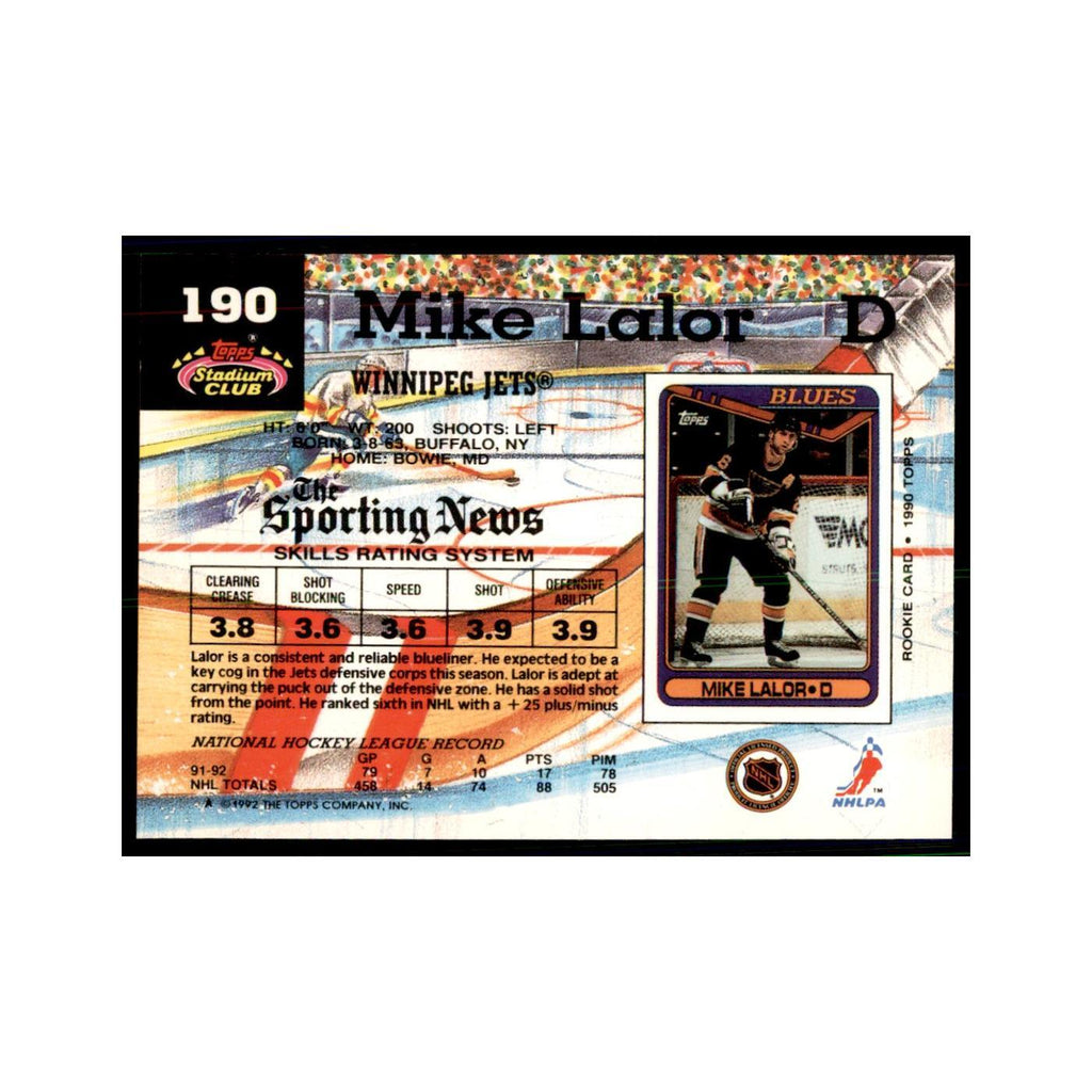 1992 Stadium Club Mike Lalor Hockey Cards #190