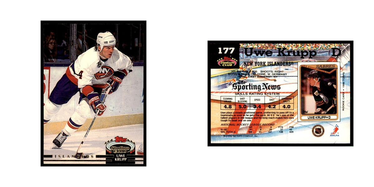 1992 Stadium Club Uwe Krupp Hockey Cards #177