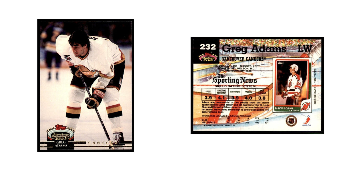 1992 Stadium Club Greg Adams Hockey Cards #232