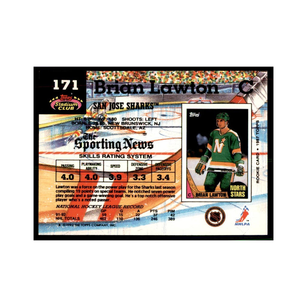 1992 Stadium Club Brian Lawton Hockey Cards #171