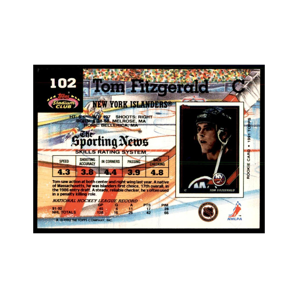 1992 Stadium Club Tom Fitzgerald Hockey Cards #102