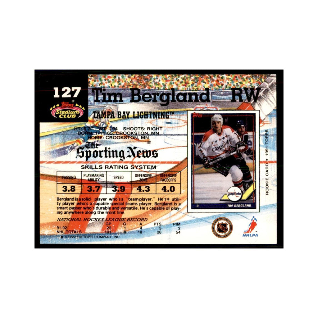 1992 Stadium Club Tim Bergland Hockey Cards #127