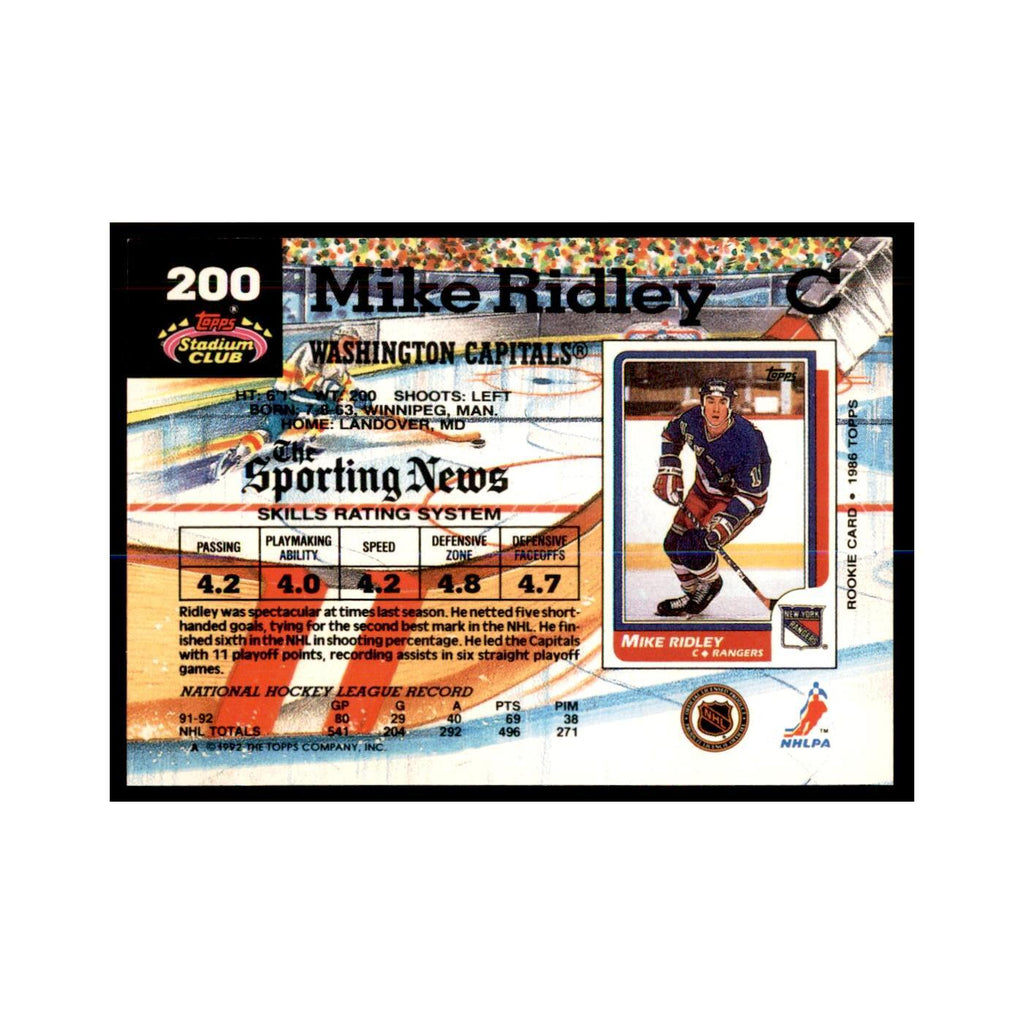1992 Stadium Club Mike Ridley Hockey Cards #200