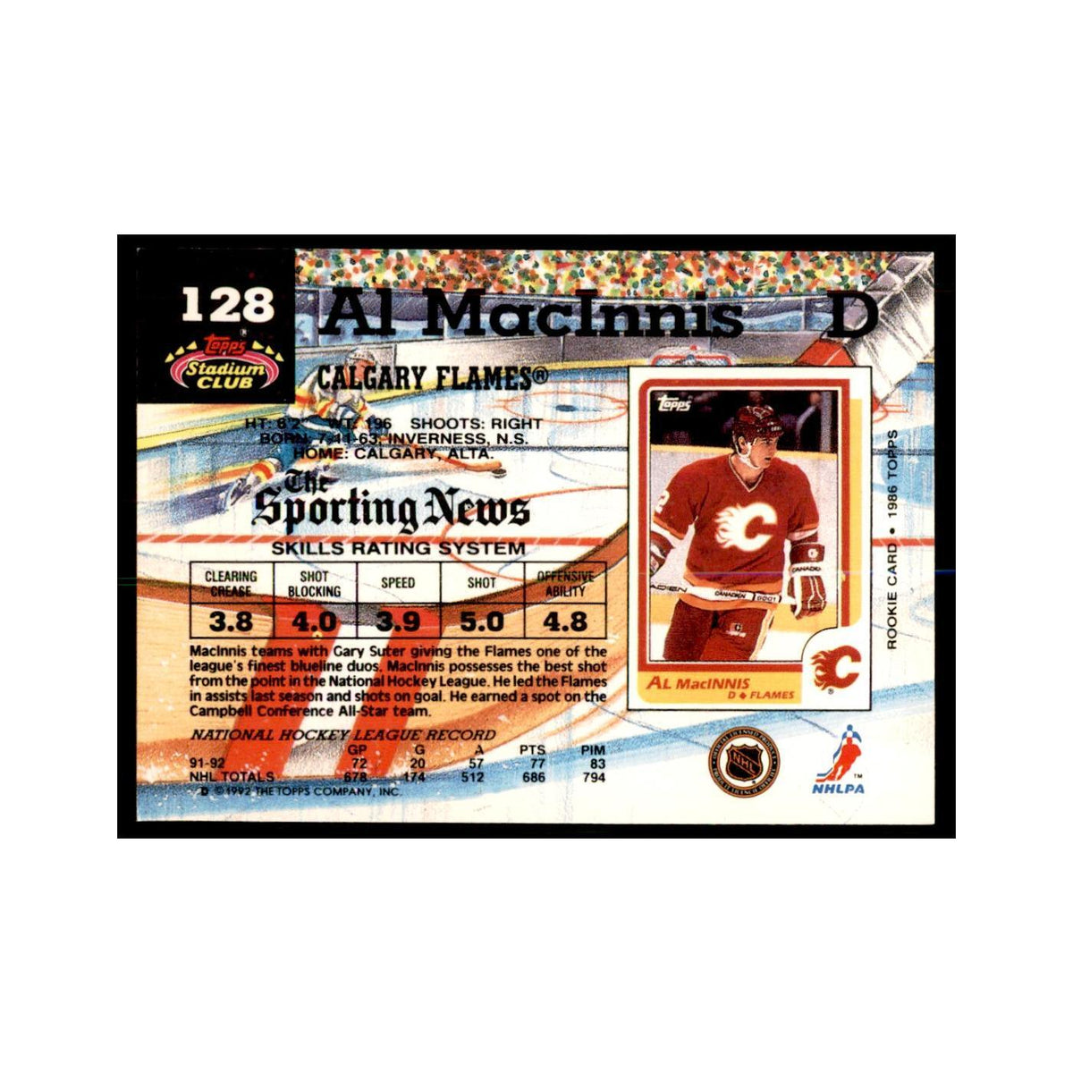 1992 Stadium Club Al MacInnis Hockey Cards #128