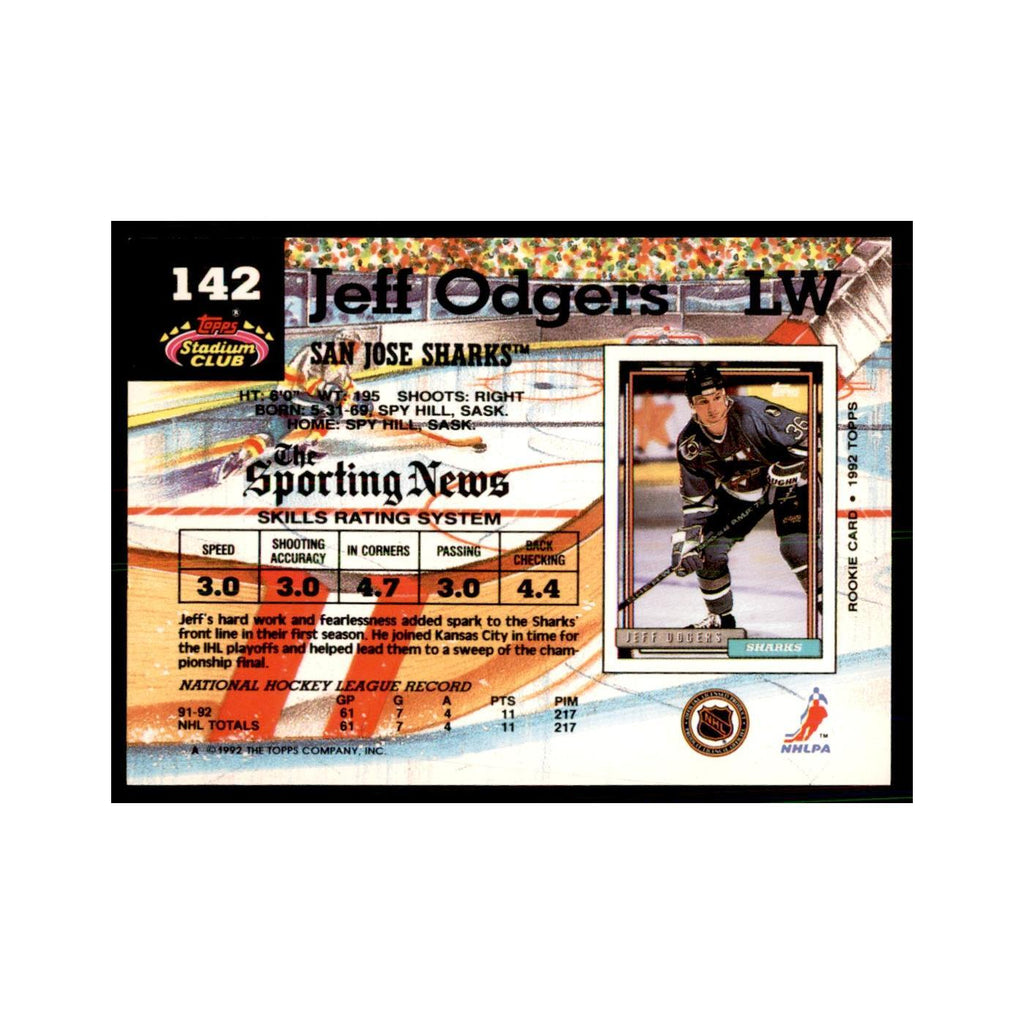 1992 Stadium Club Jeff Odgers Hockey Cards #142