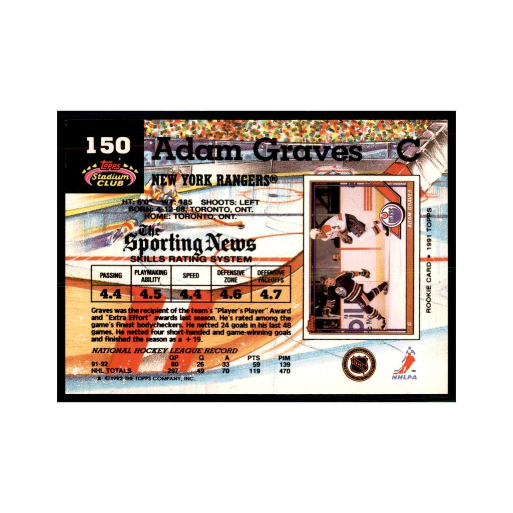 1992 Stadium Club Adam Graves Hockey Cards #150