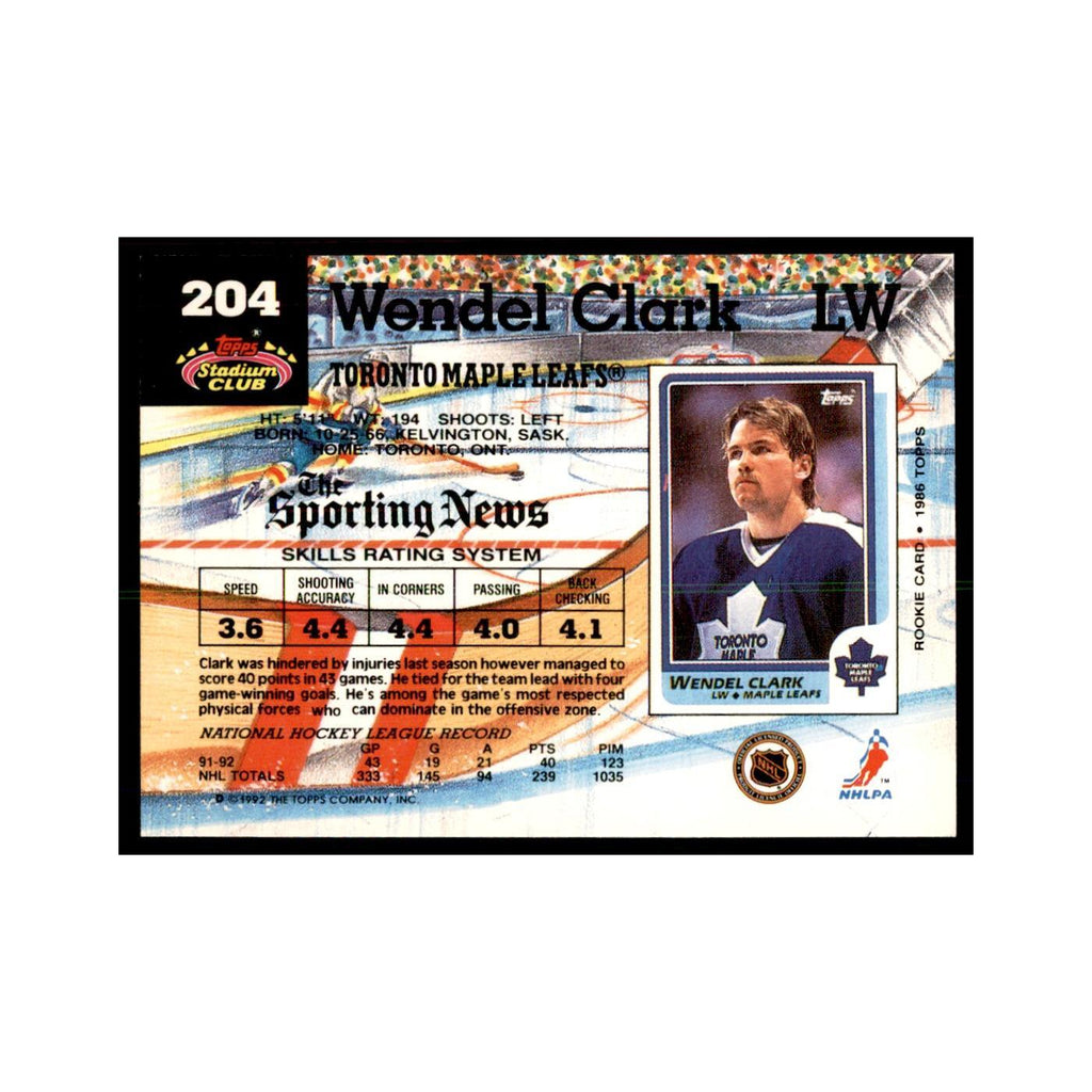 1992 Stadium Club Wendel Clark Hockey Cards #204