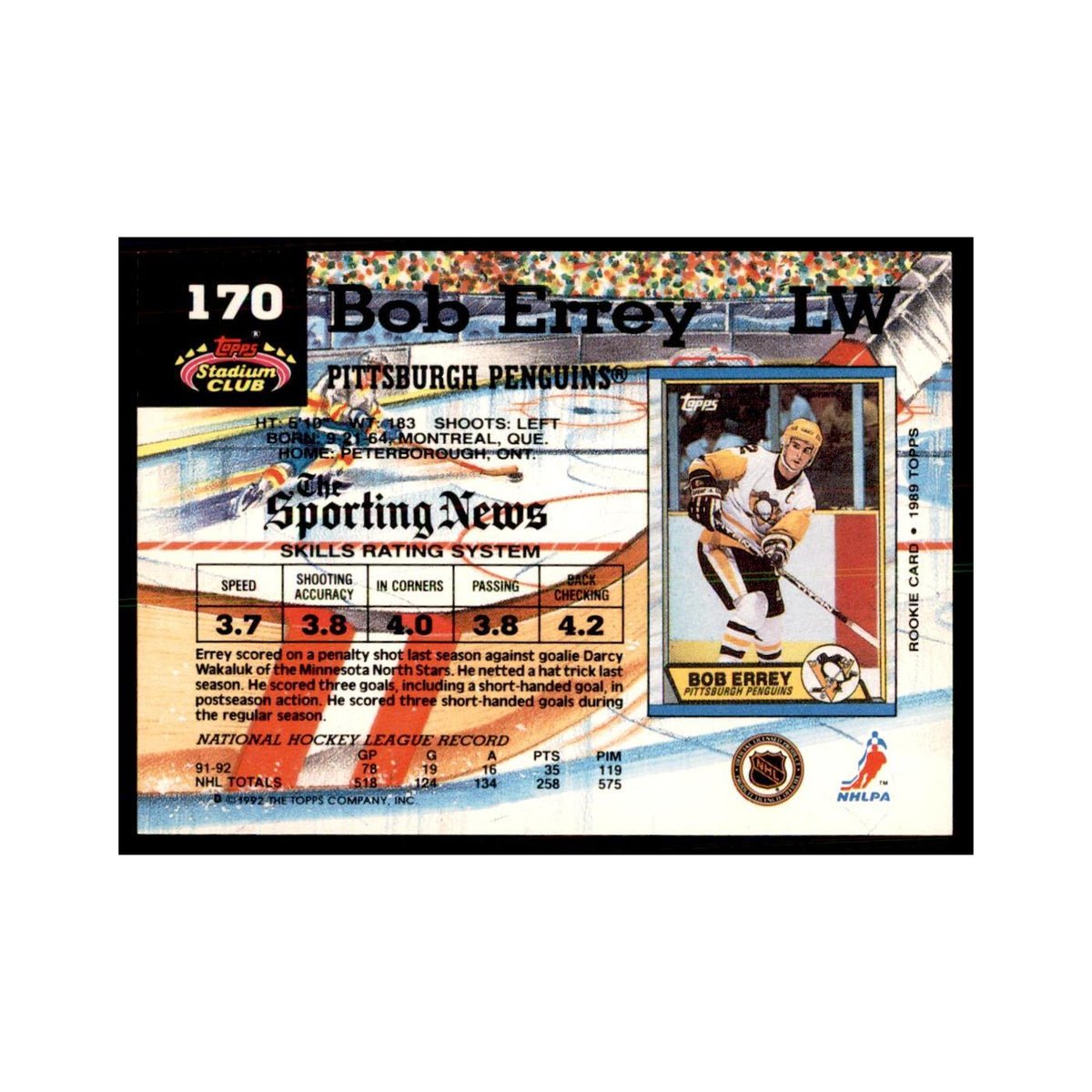1992 Stadium Club Bob Errey Hockey Cards #170