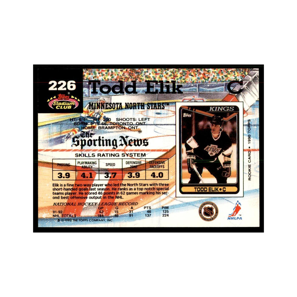 1992 Stadium Club Todd Elik Hockey Cards #226
