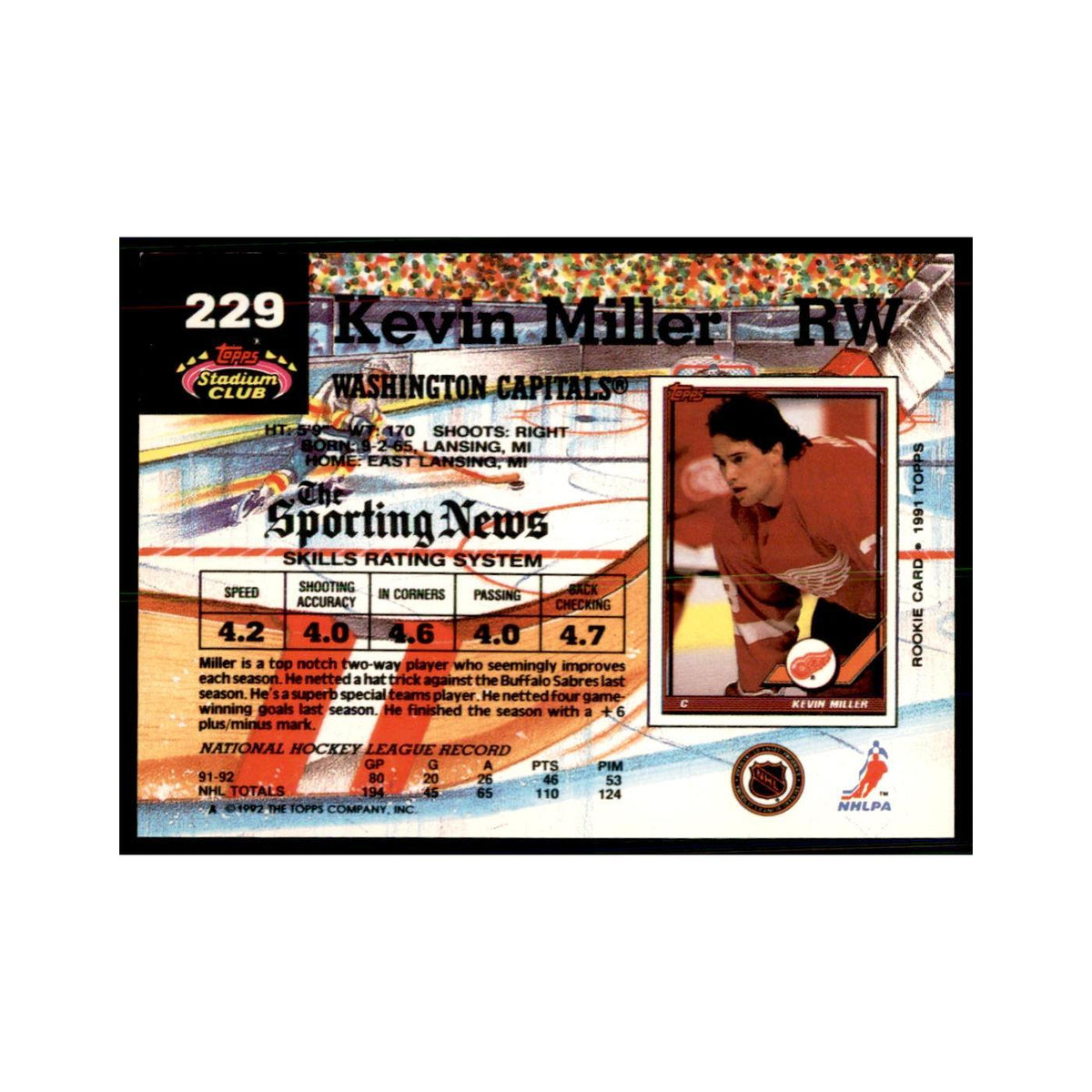 1992 Stadium Club Kevin Miller Hockey Cards #229