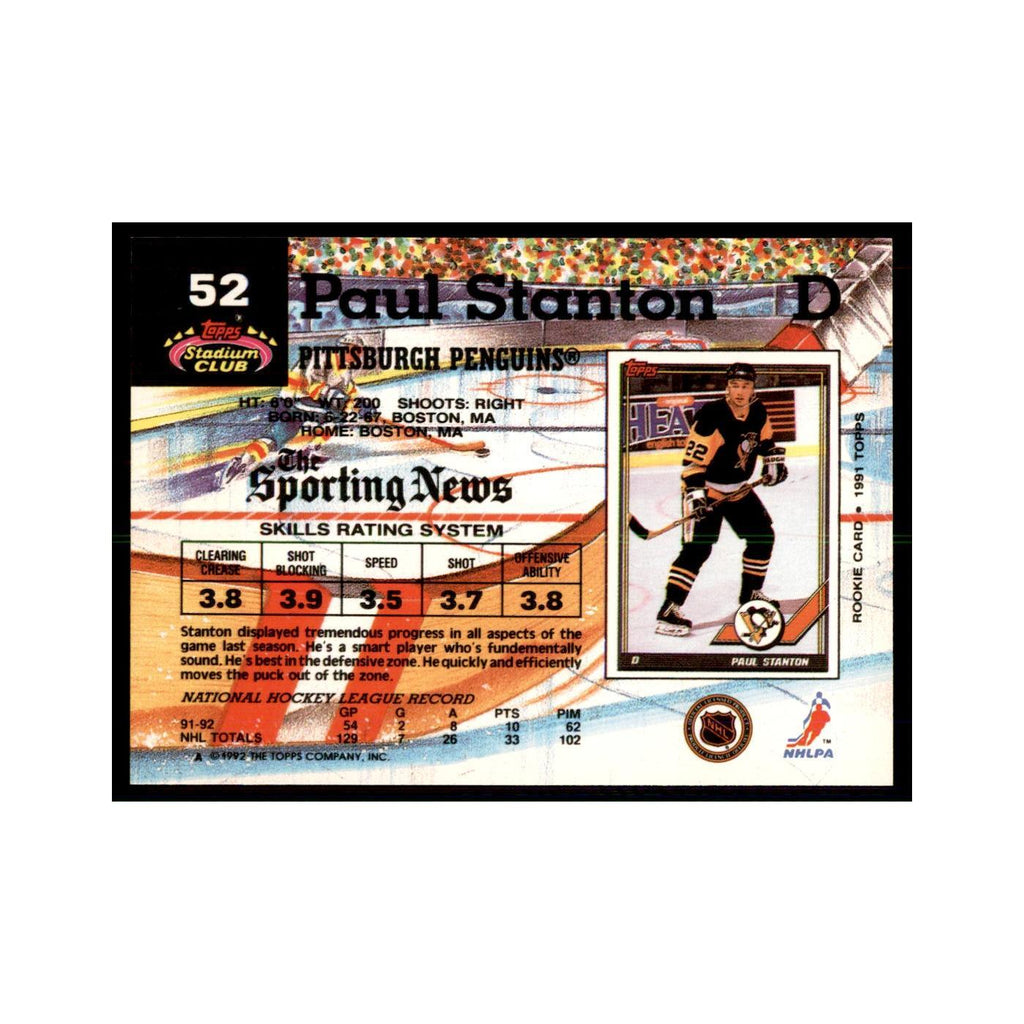 1992 Stadium Club Paul Stanton Hockey Cards #52