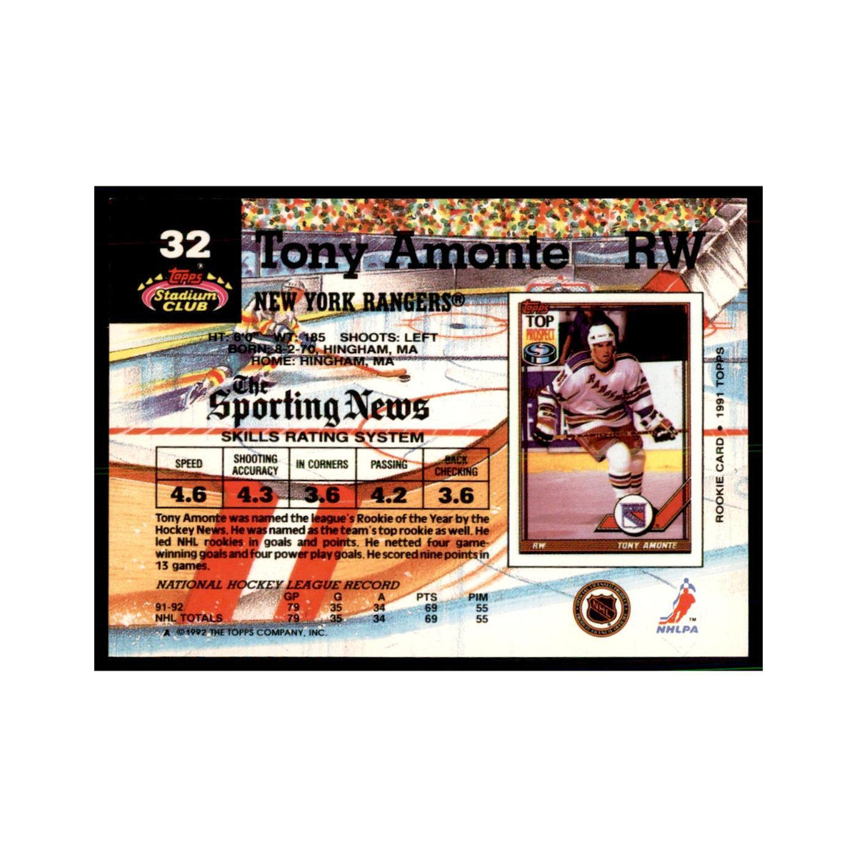 1992 Stadium Club Tony Amonte Hockey Cards #32