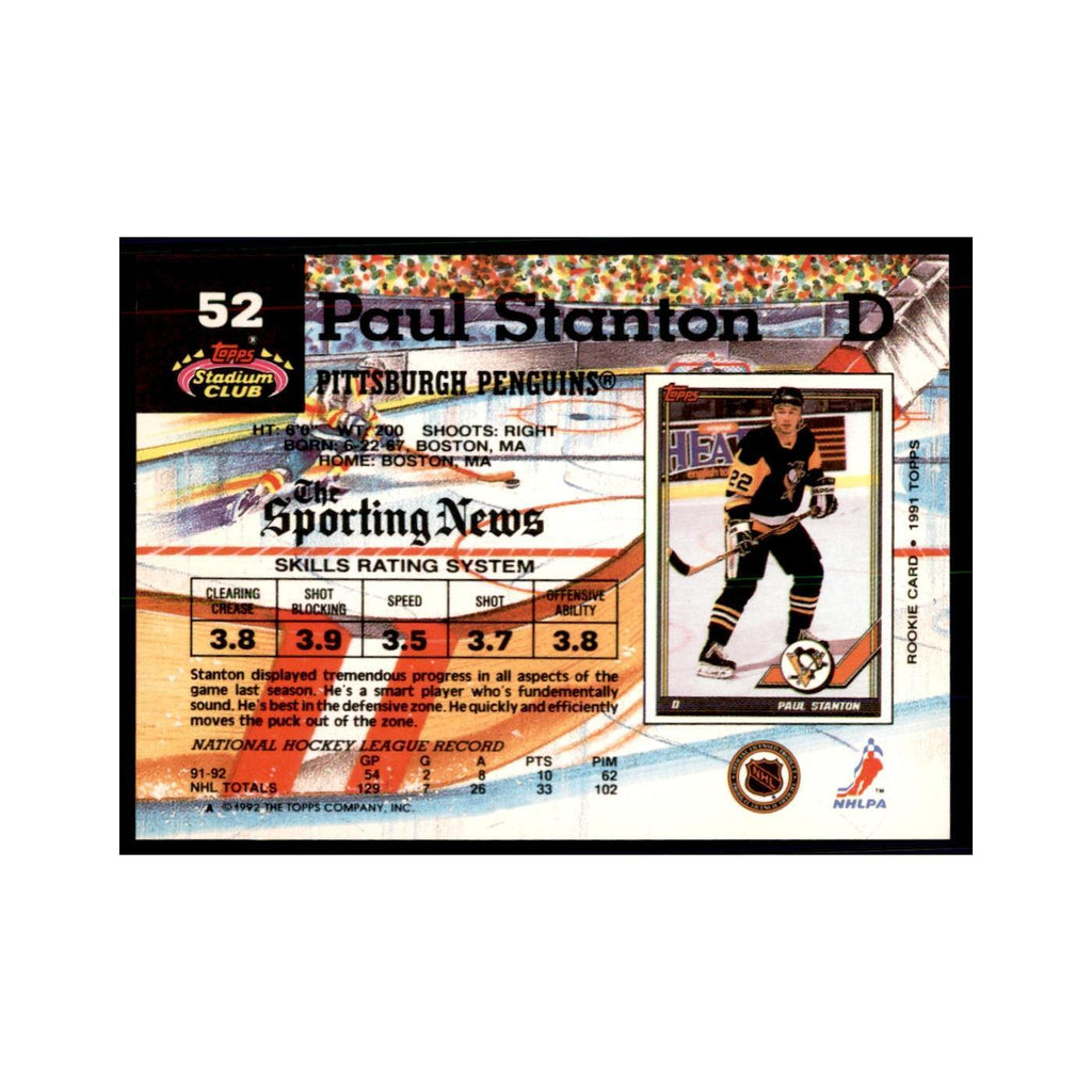 1992 Stadium Club Paul Stanton Hockey Cards #52
