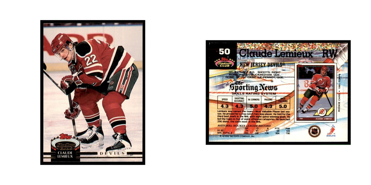 1992 Stadium Club Claude Lemieux Hockey Cards #50