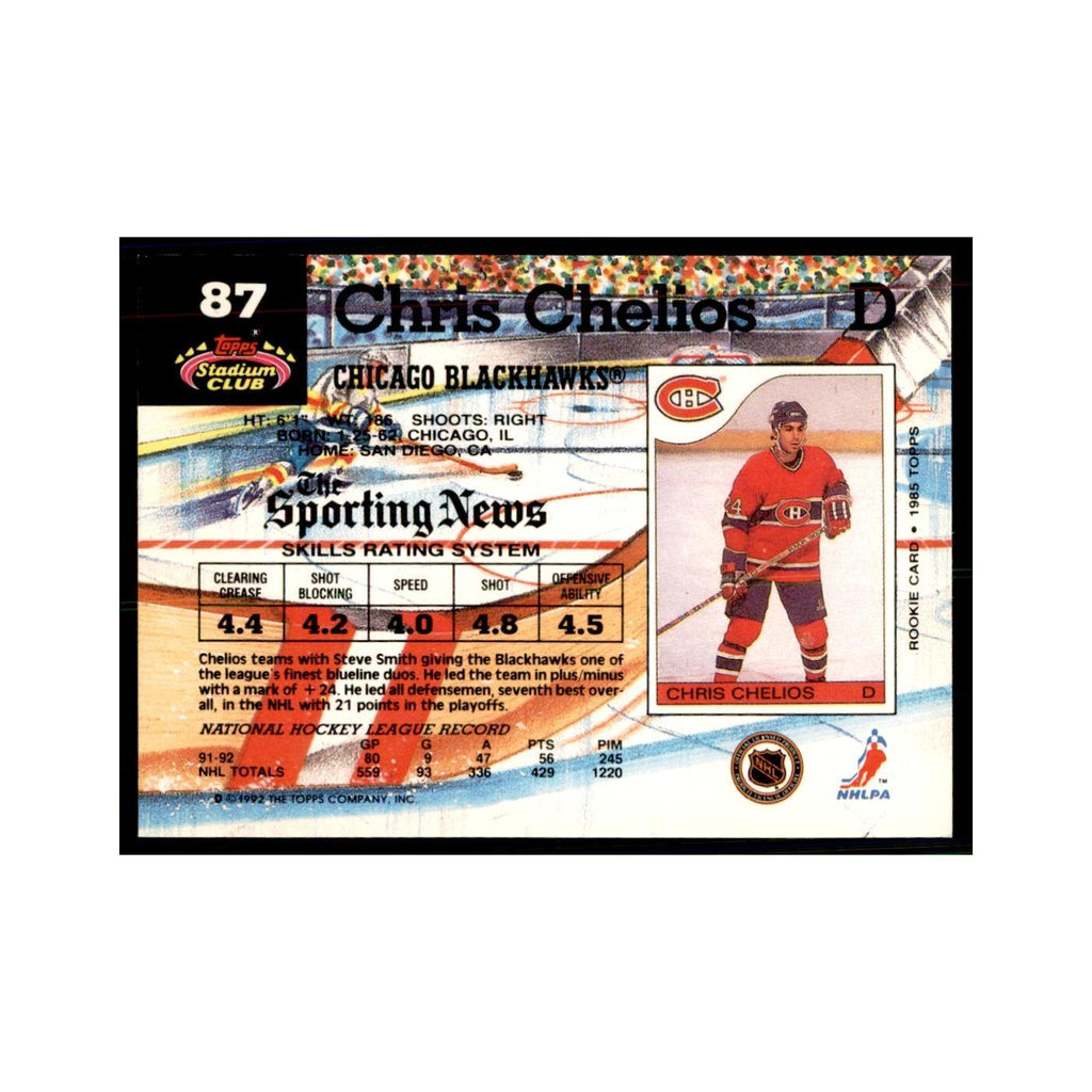 1992 Stadium Club Chris Chelios Hockey Cards #87