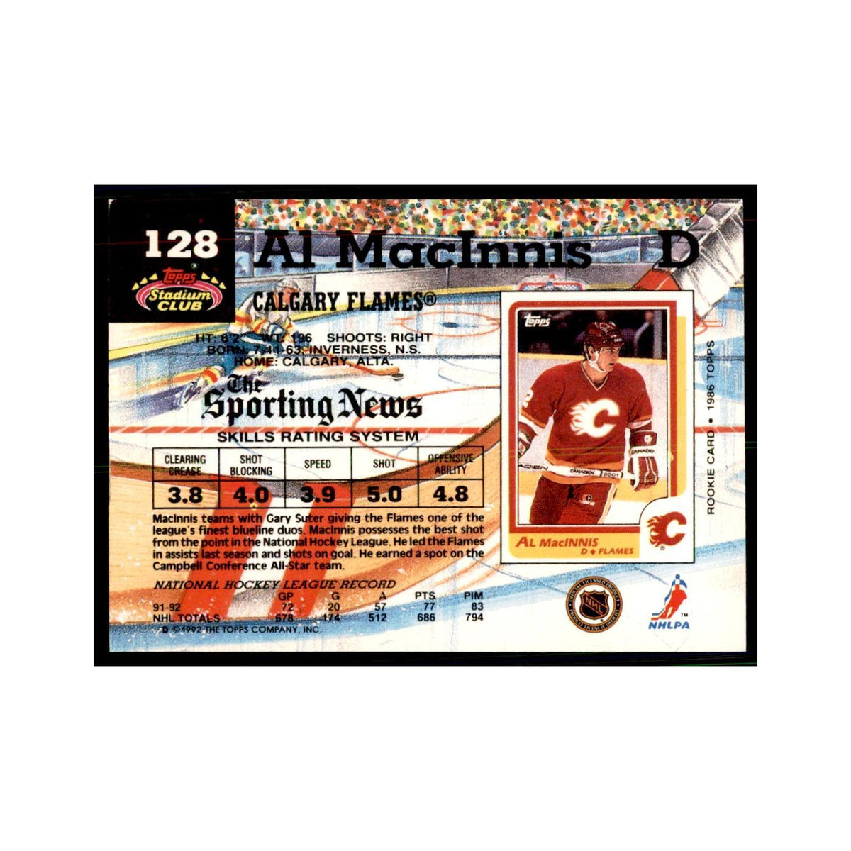 1992 Stadium Club Al MacInnis Hockey Cards #128