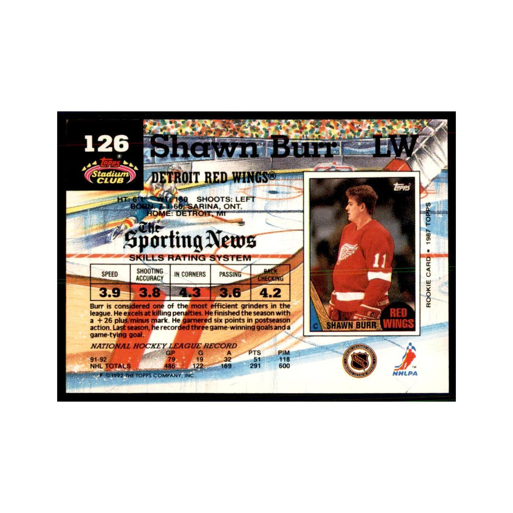 1992 Stadium Club Shawn Burr Hockey Cards #126