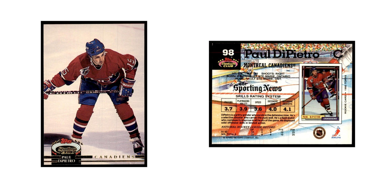 1992 Stadium Club Paul DiPietro Hockey Cards #98