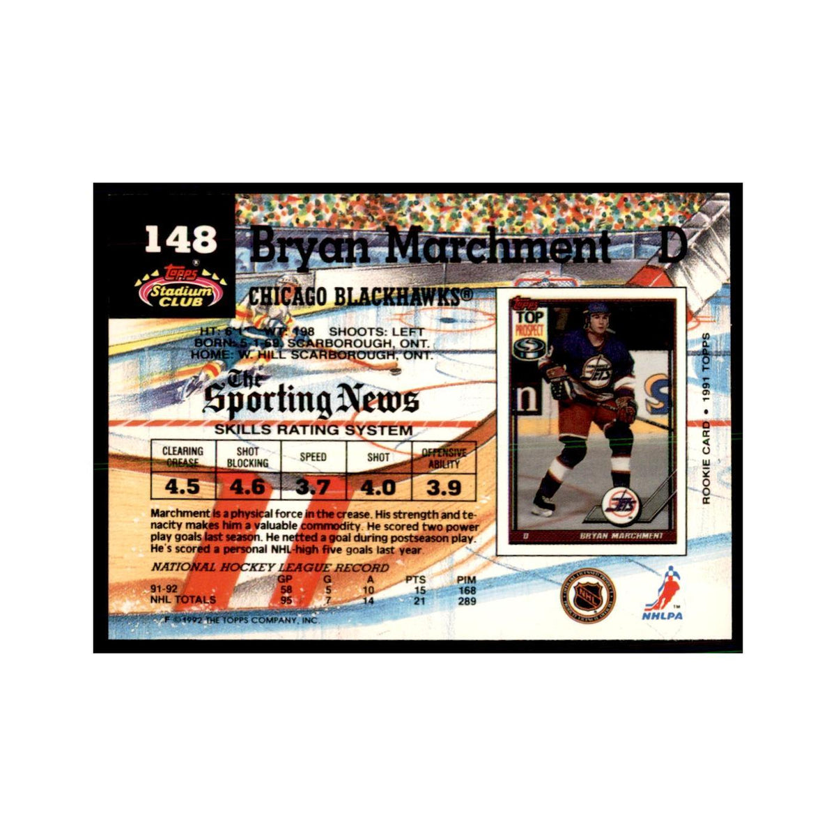 1992 Stadium Club Bryan Marchment Hockey Cards #148