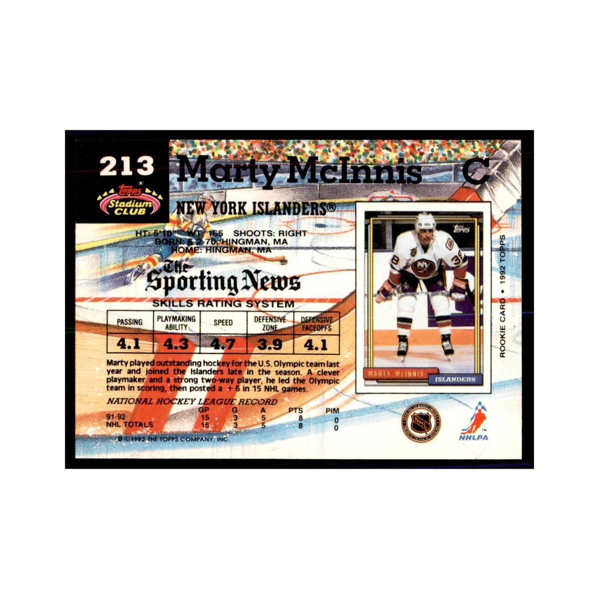 1992 Stadium Club Marty McInnis Hockey Cards #213
