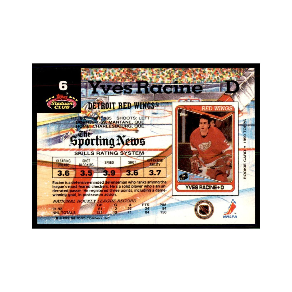 1992 Stadium Club Yves Racine Hockey Cards #6