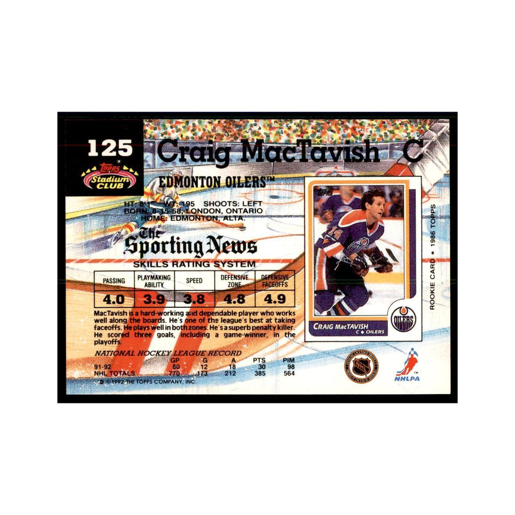 1992 Stadium Club Craig MacTavish Hockey Cards #125