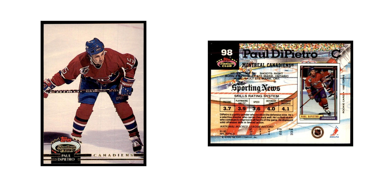 1992 Stadium Club Paul DiPietro Hockey Cards #98
