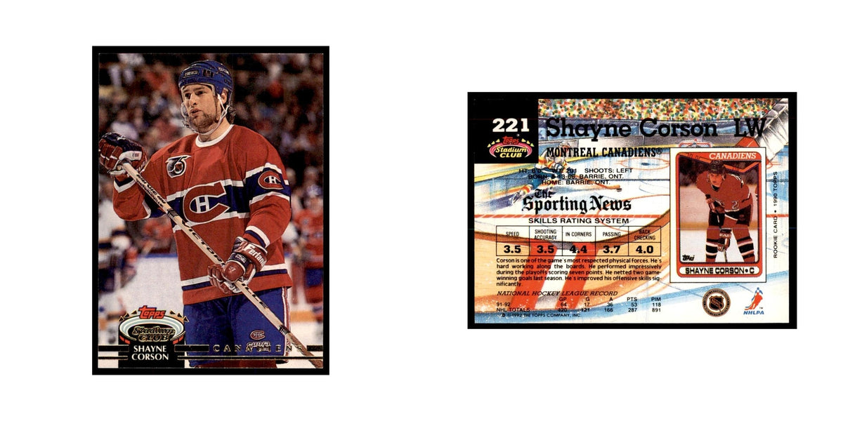 1992 Stadium Club Shayne Corson Hockey Cards #221