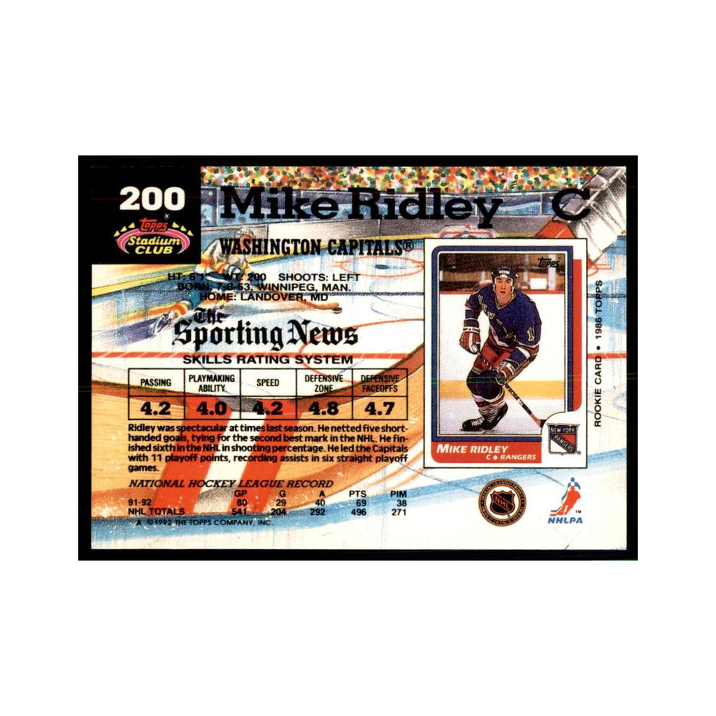 1992 Stadium Club Mike Ridley Hockey Cards #200