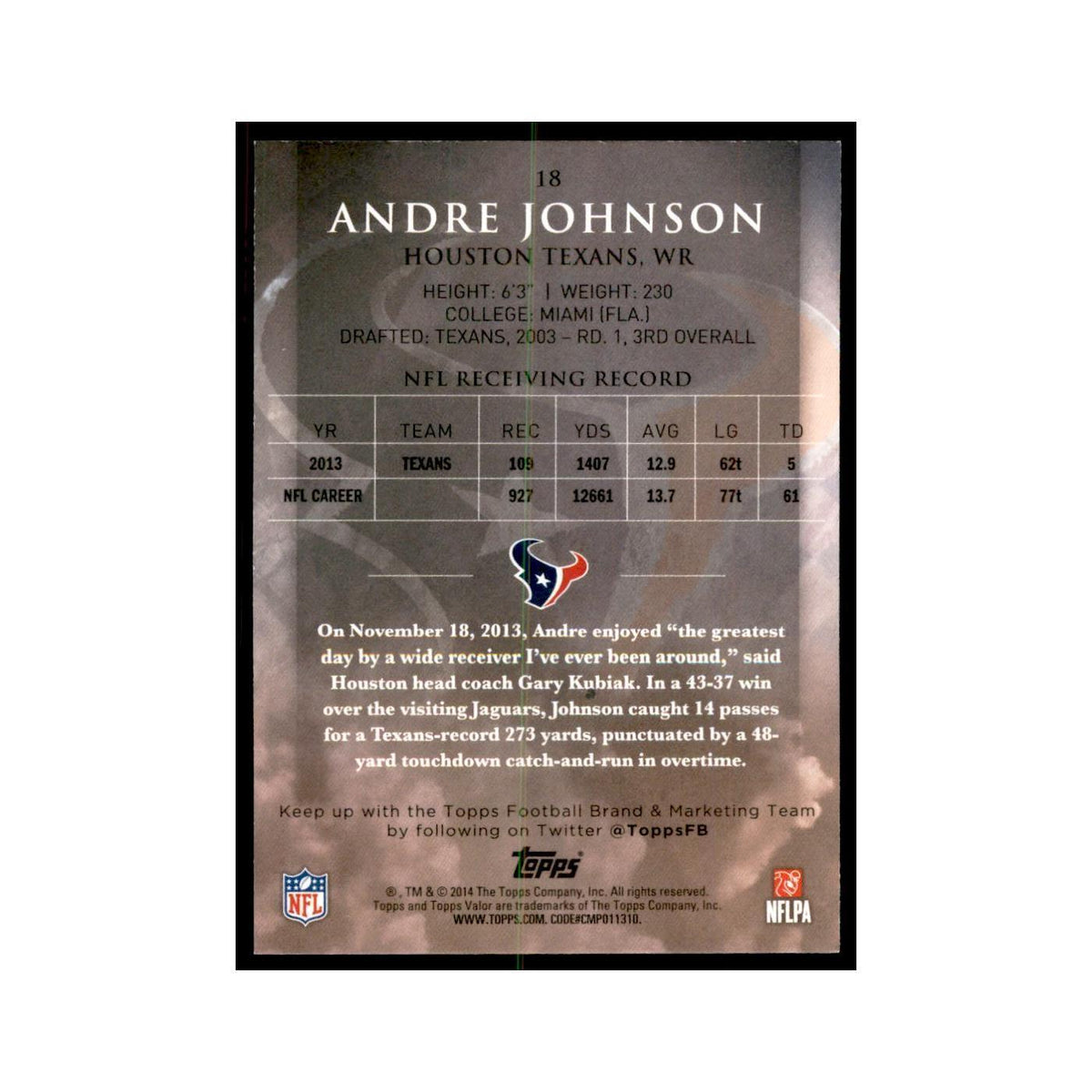 2014 Topps Valor Andre Johnson Football Cards #18