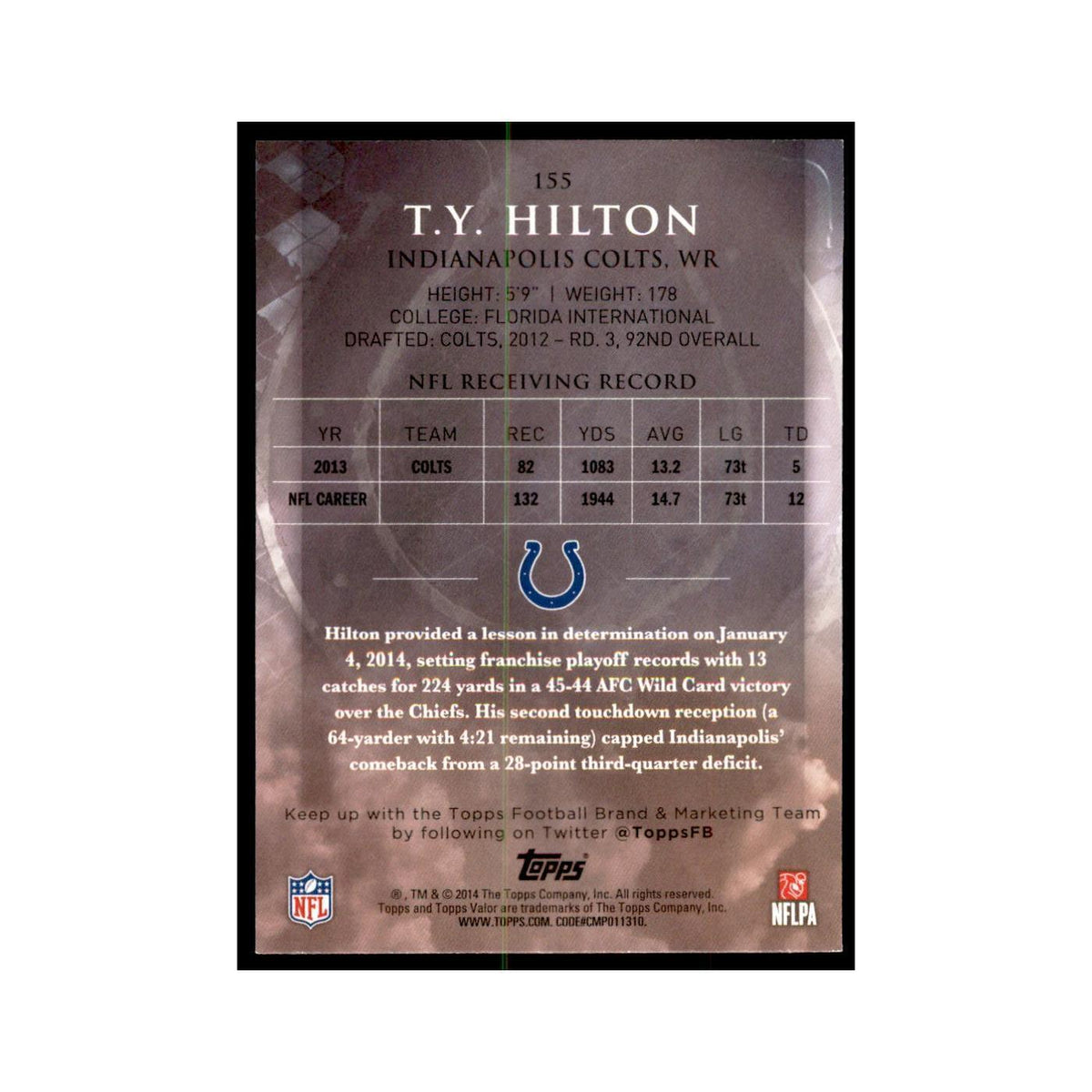 2014 Topps Valor T.Y. Hilton Football Cards #155