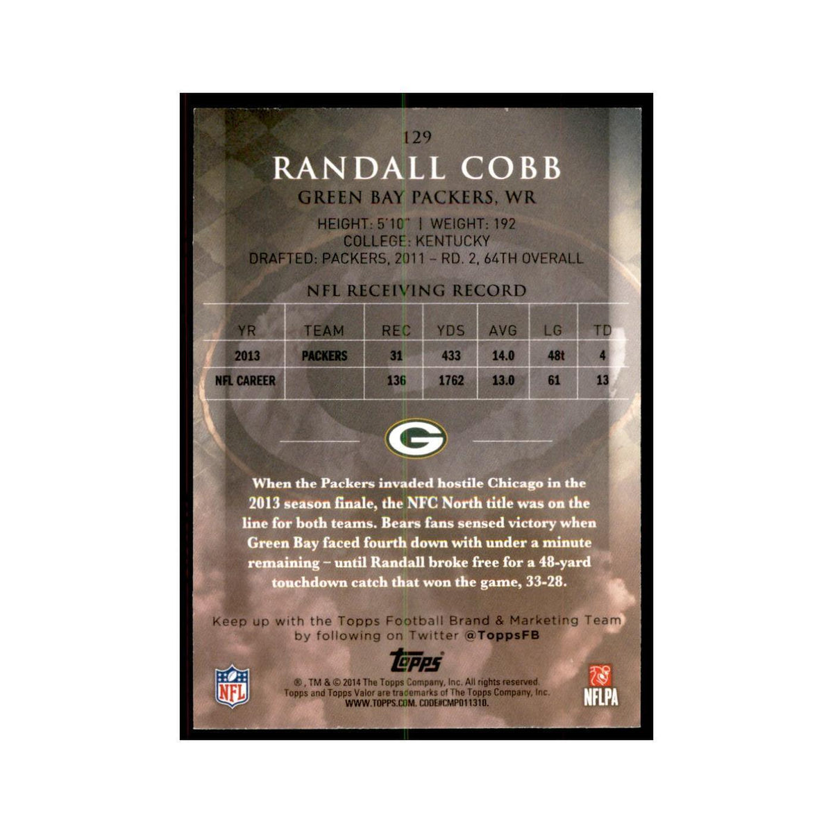 2014 Topps Valor Randall Cobb Football Cards #129