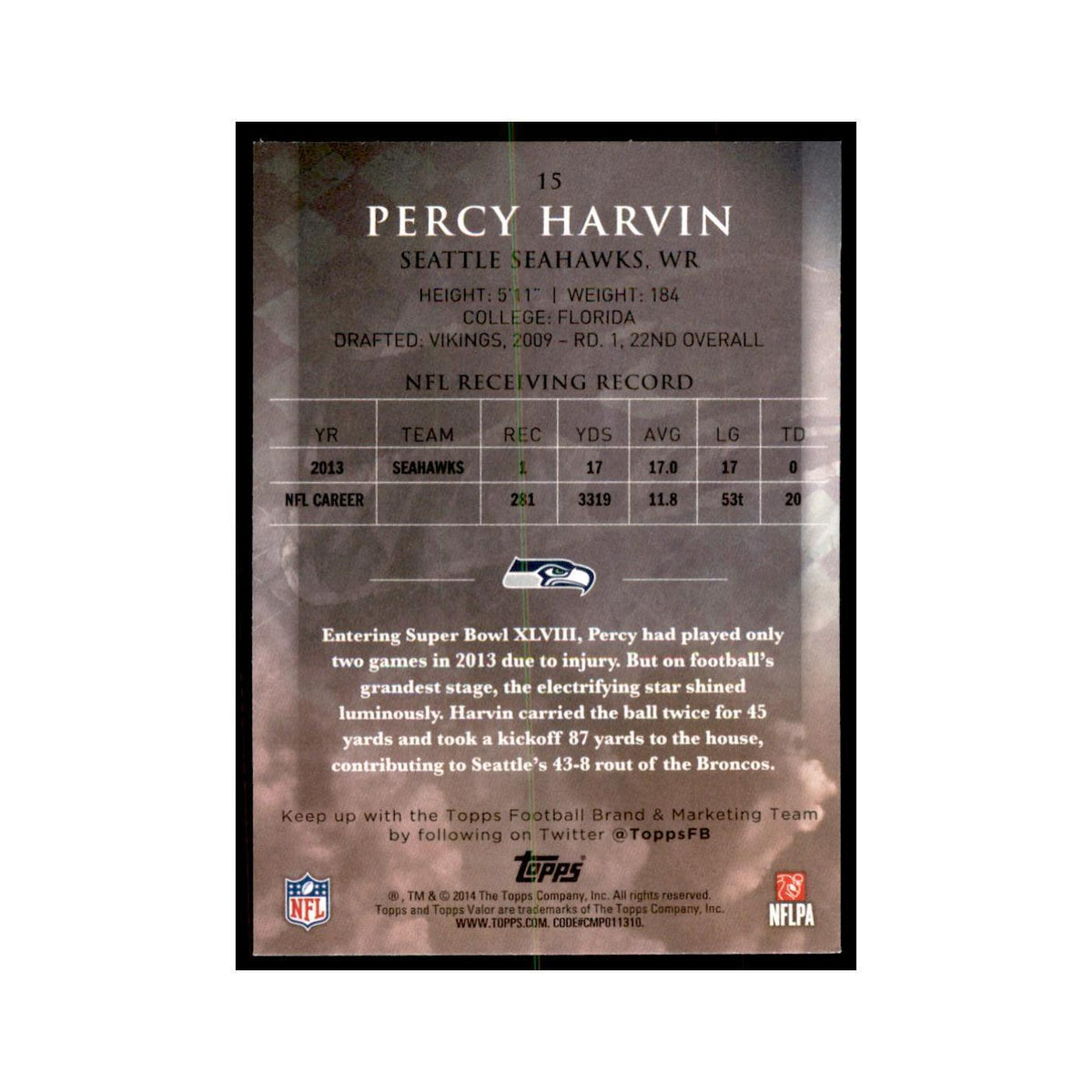 2014 Topps Valor Percy Harvin Football Cards #15