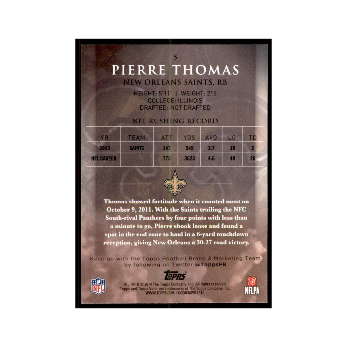 2014 Topps Valor Pierre Thomas Football Cards #5