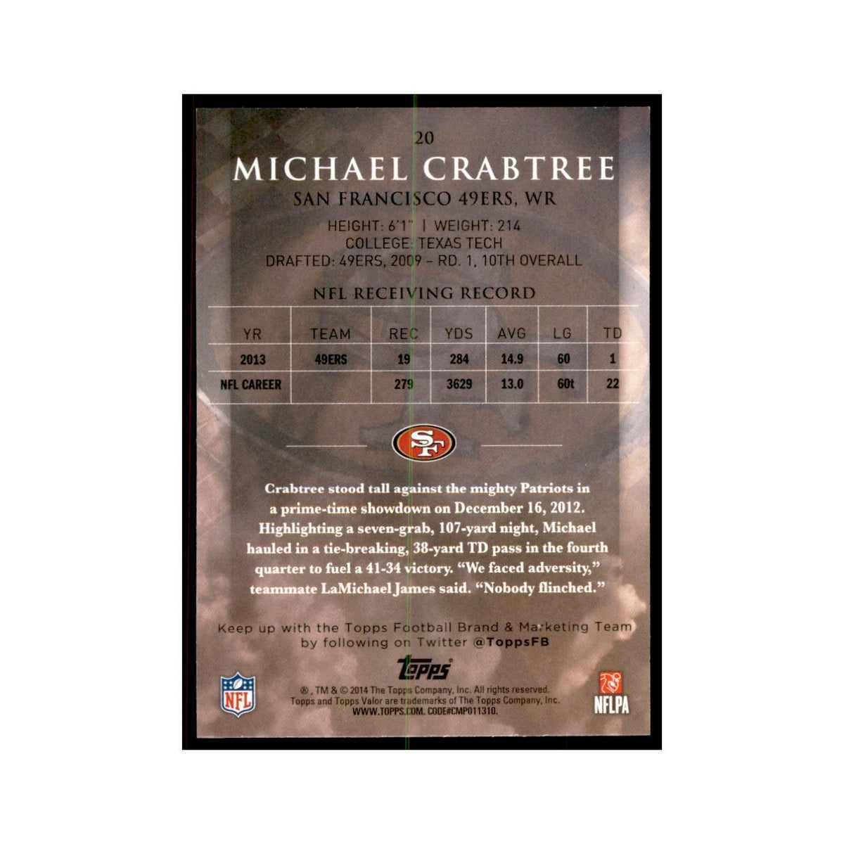 2014 Topps Valor Michael Crabtree Football Cards #20