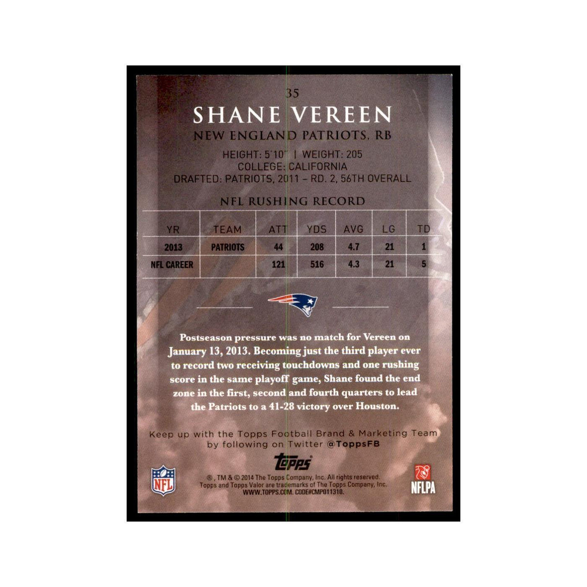 2014 Topps Valor Shane Vereen Football Cards #35