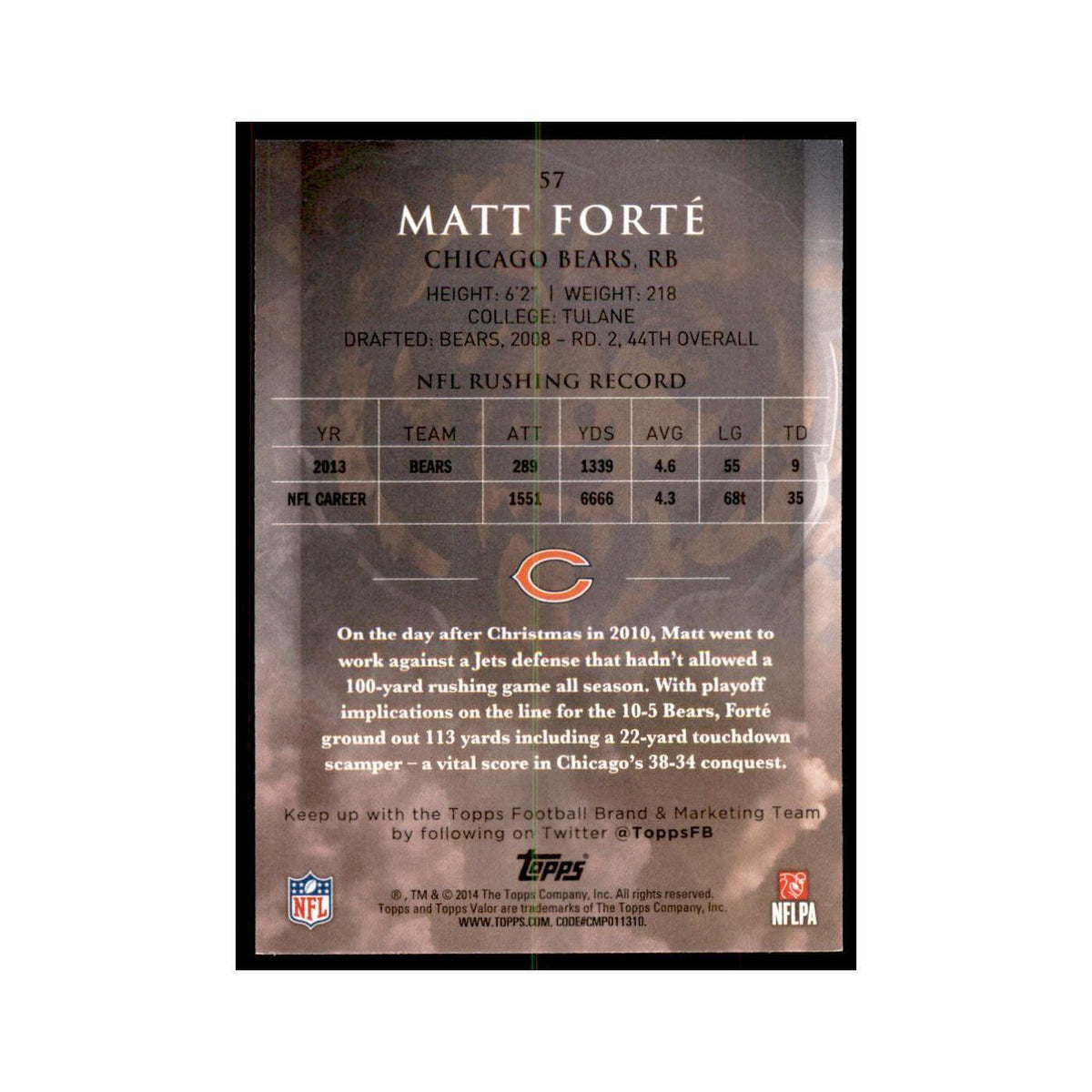 2014 Topps Valor Matt Forte Football Cards #57