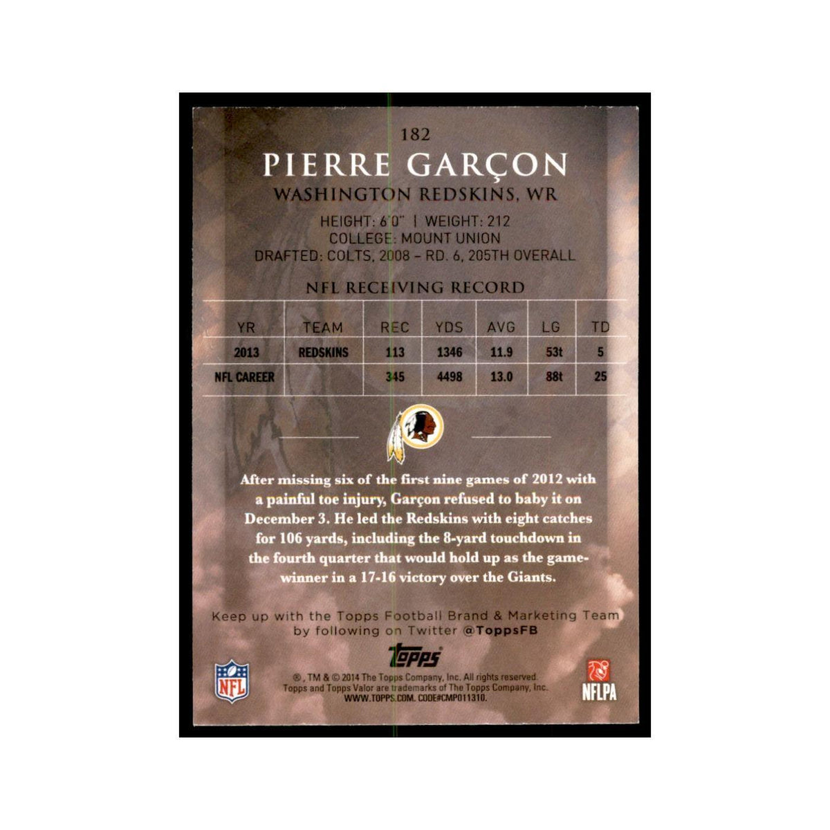 2014 Topps Valor Pierre Garcon Football Cards #182