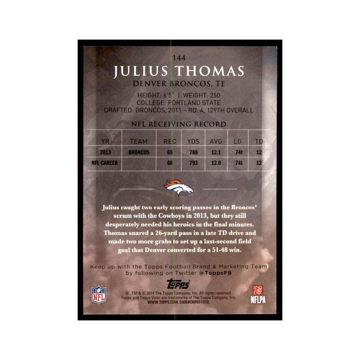 2014 Topps Valor Julius Thomas Football Cards #144