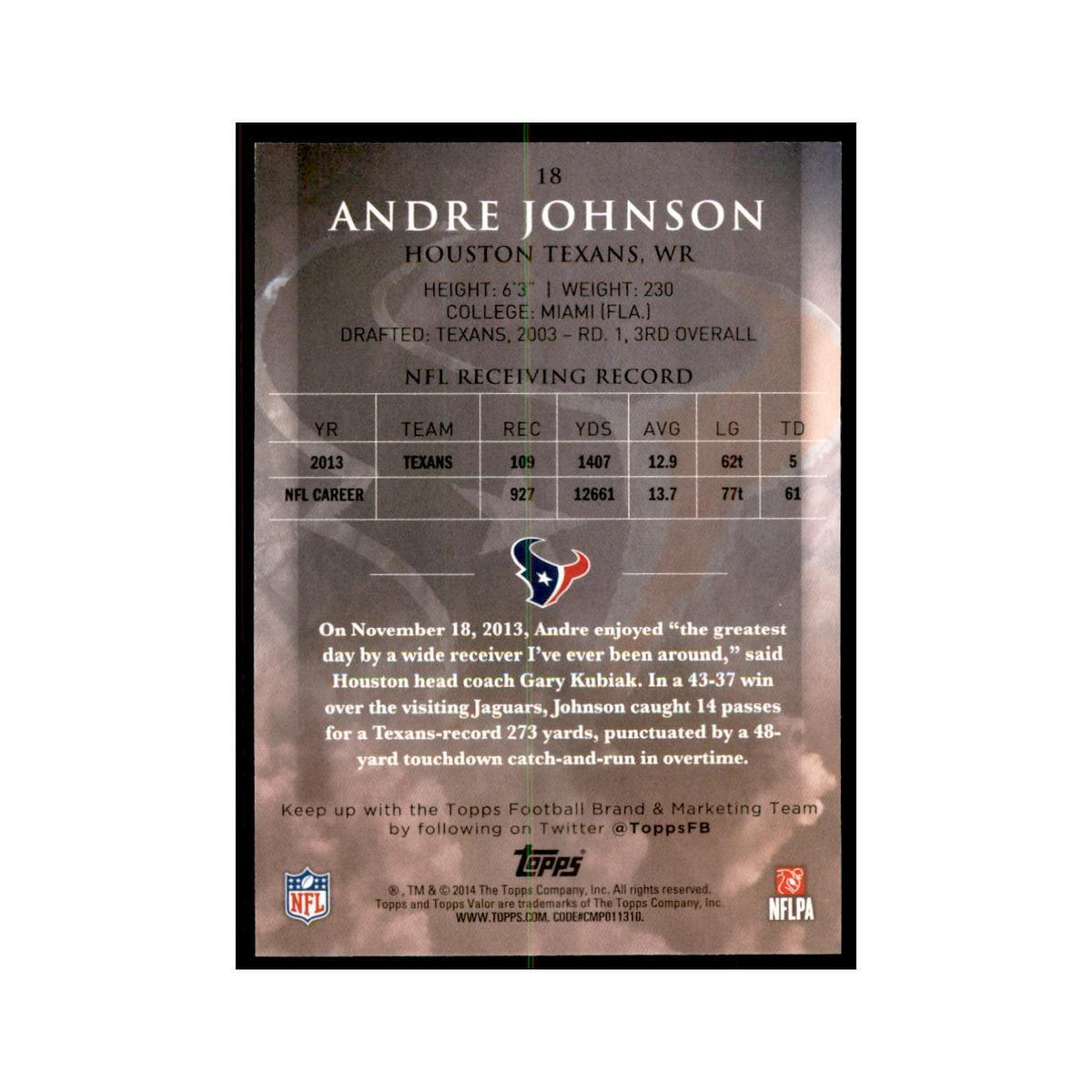 2014 Topps Valor Andre Johnson Football Cards #18