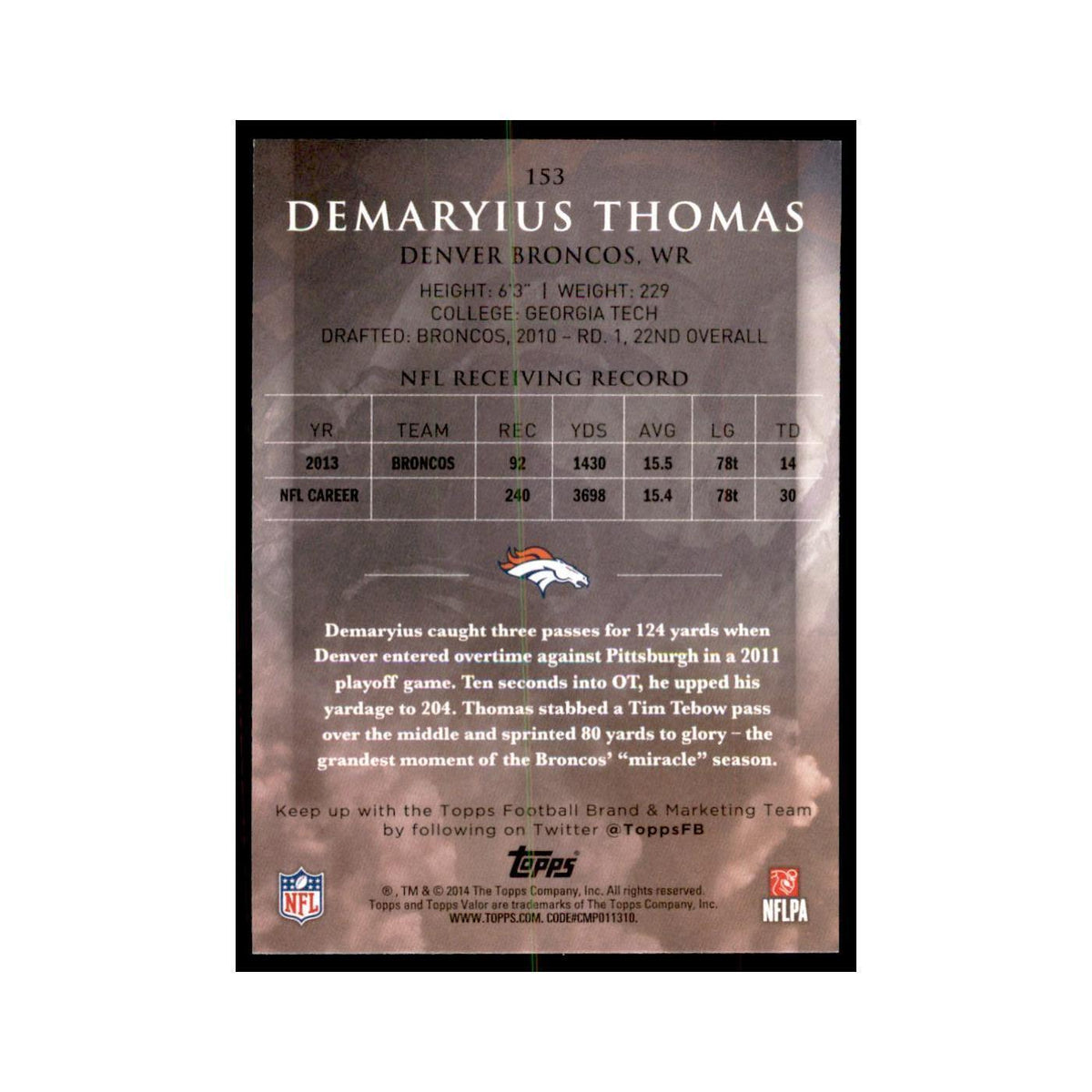 2014 Topps Valor Demaryius Thomas Football Cards #153