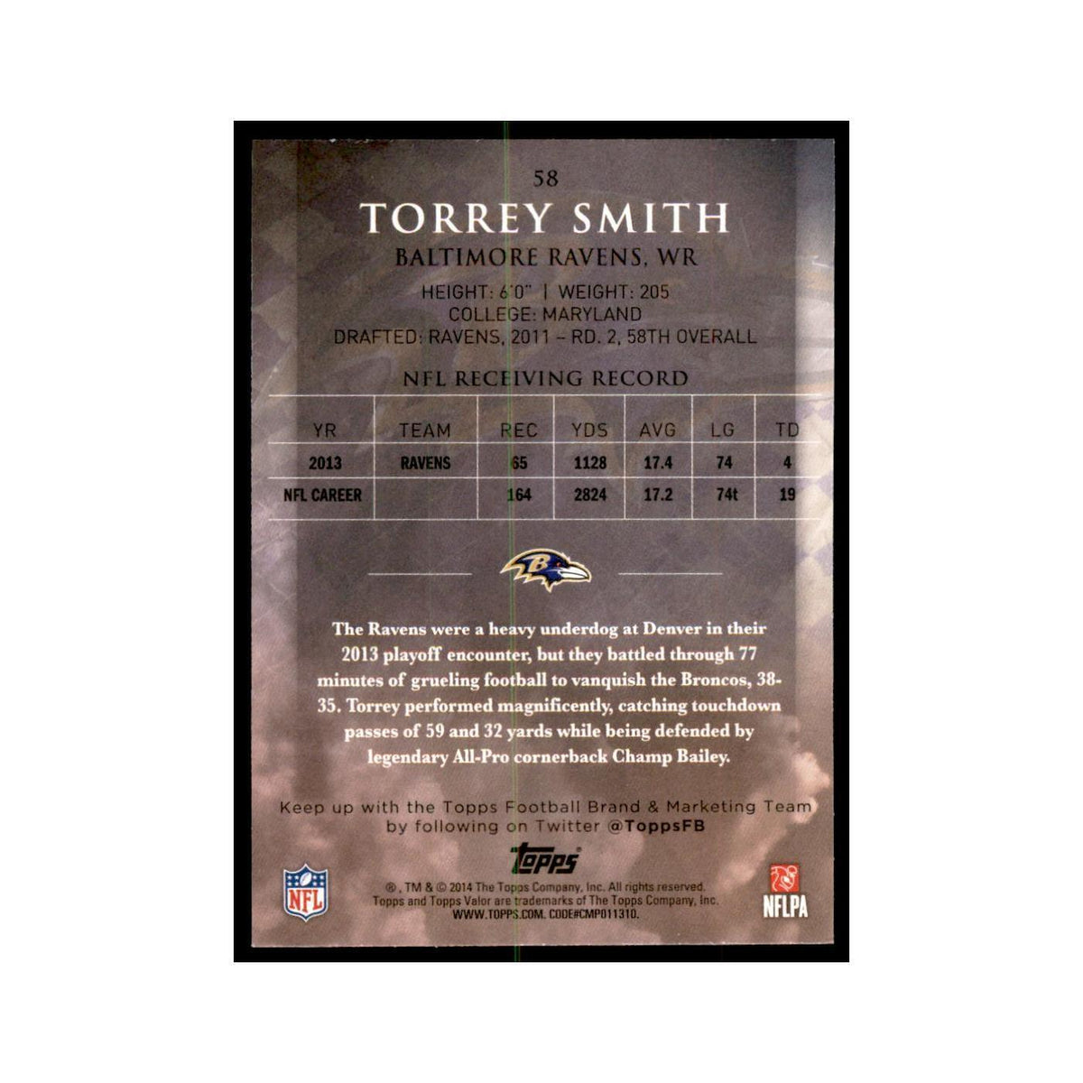 2014 Topps Valor Torrey Smith Football Cards #58