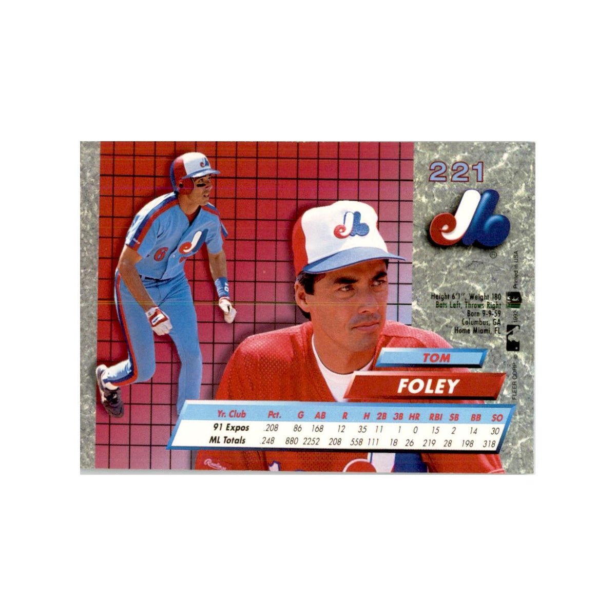 1992 Fleer Ultra Tom Foley Baseball Cards #221