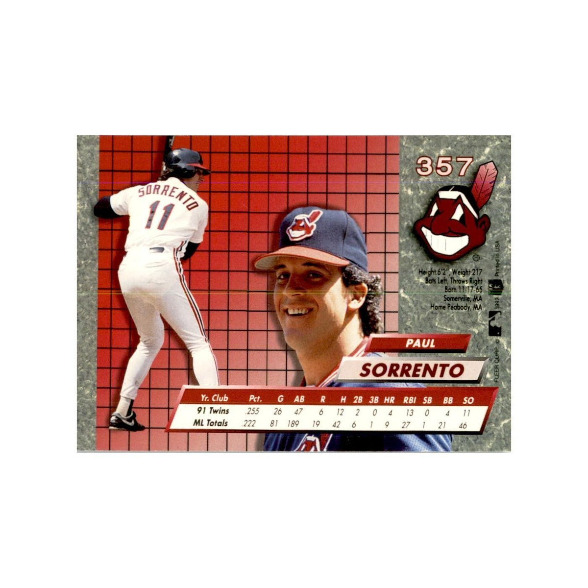 1992 Fleer Ultra Paul Sorrento Baseball Cards #357