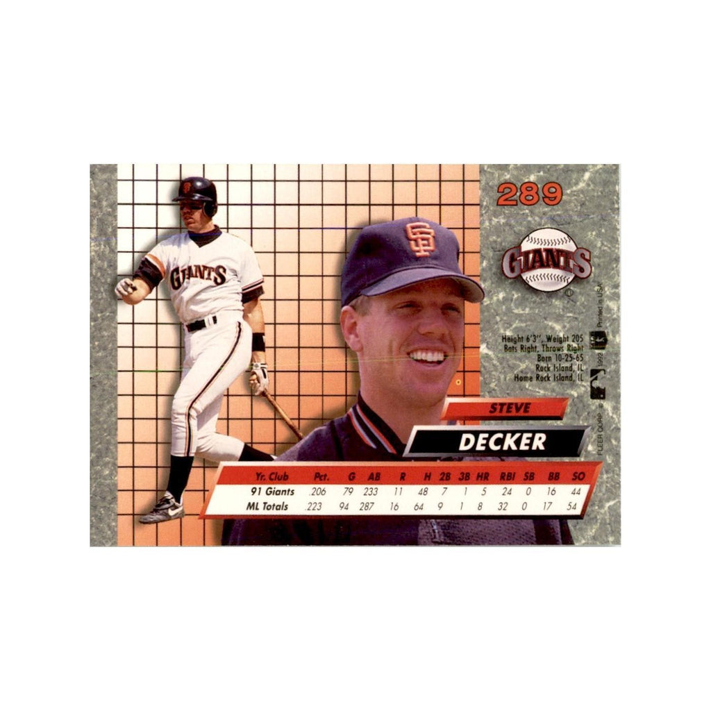 1992 Fleer Ultra Steve Decker Baseball Cards #289